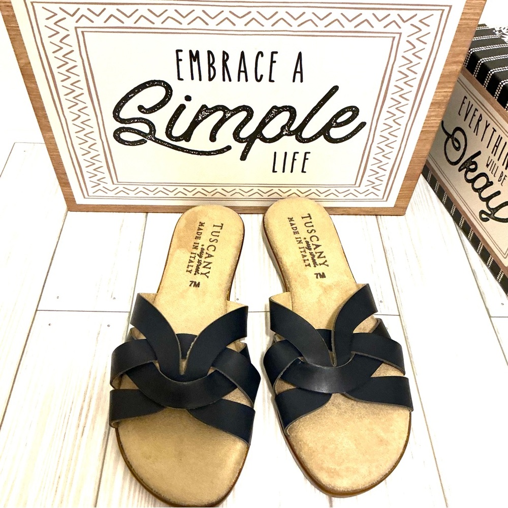 Woman’s Dark Blue Strappy Slide Sandals - Picture 5 of 10